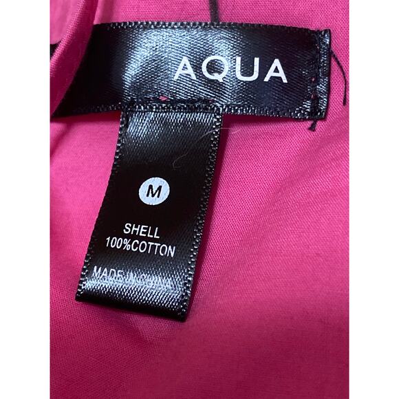 Aqua Women's Fuchsia Pink Short Puff Sleeve Ruched Tie Peplum Blouse Top Size M - Picture 3 of 3